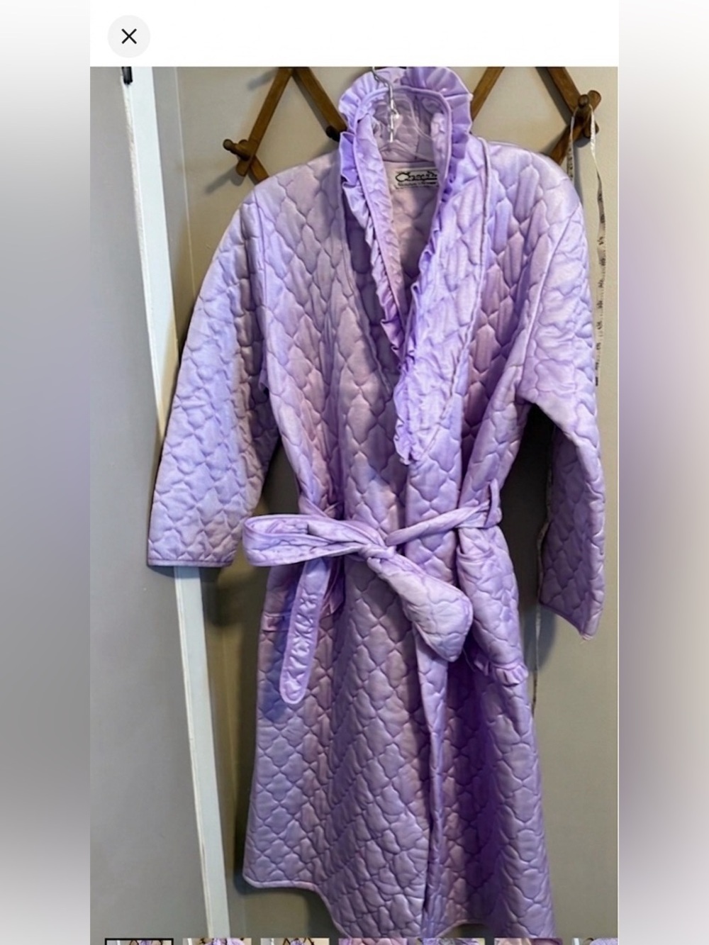 Vintage The Chaus Woman Violet Robe with ruffle details pockets original belt M
